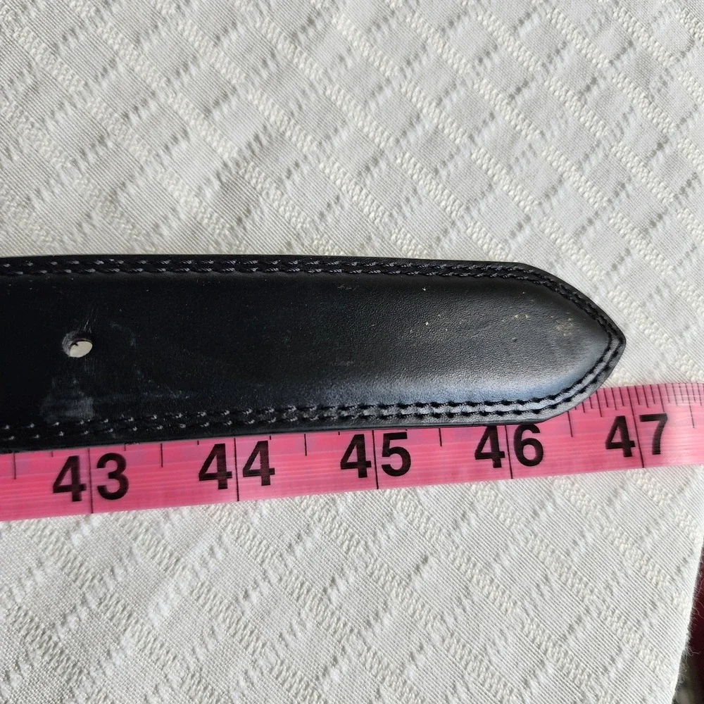 Trafalgar Men‎ Black Genuine Leather Dress Belt Silver Buckle 46
